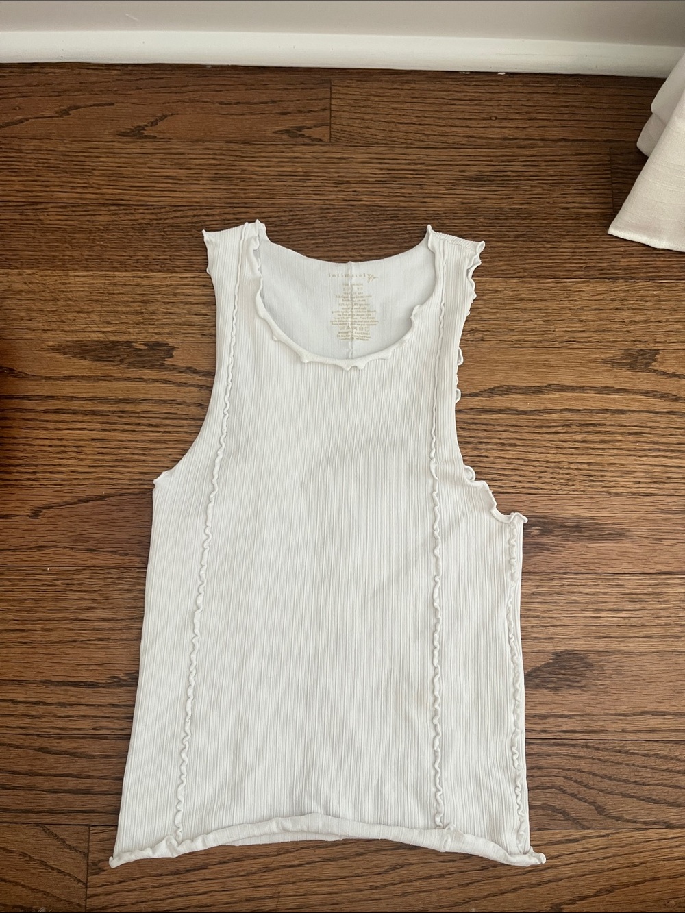 Free People White Ribbed Lettuce-Edge Tank